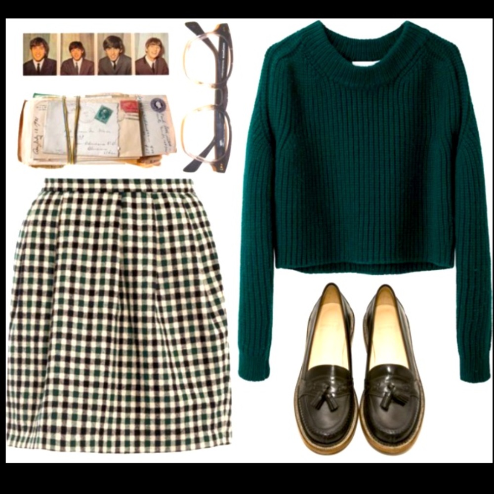 Houndstooth Print Wool Skirt 🤎